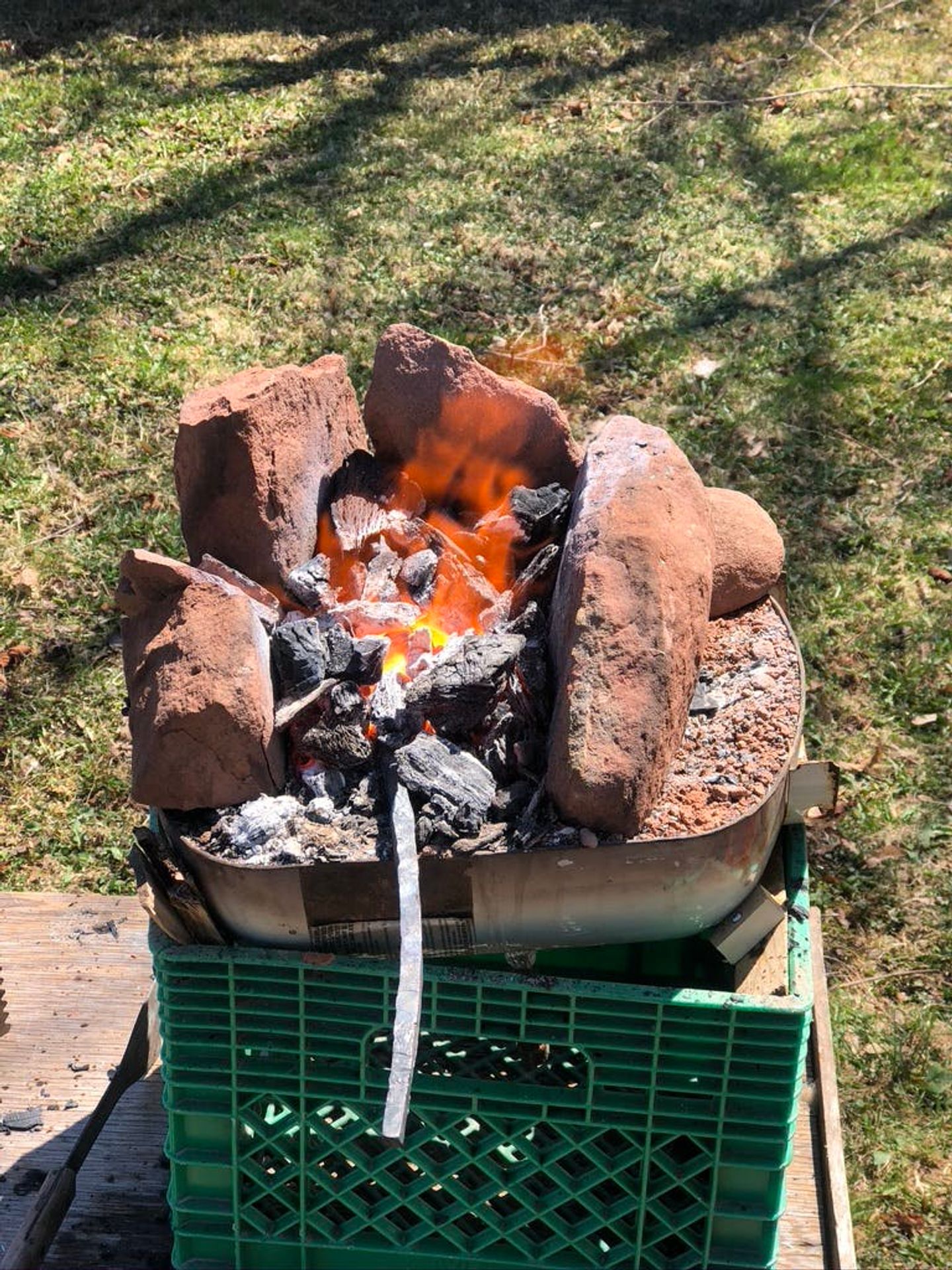 Propane tank forge with stone walls